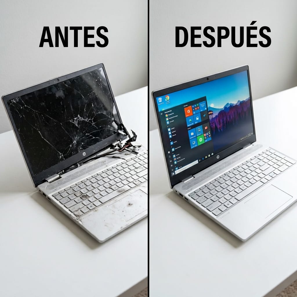 Antes y después de reparación de laptop en MASTERCOM